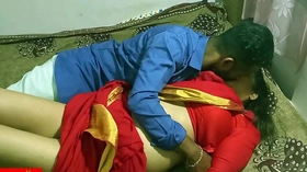 Indian hot Milf Aunty Merry Christmas day sex with dish boy ! Indian Xmas sex with red saree
